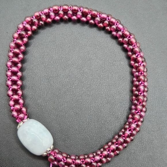 Aquamarine and Garnet Beaded Stretch Bracelet NWOT - Picture 4 of 9